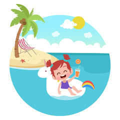 Obraz na płótnie Canvas kid girl playing on the beach vector illustration