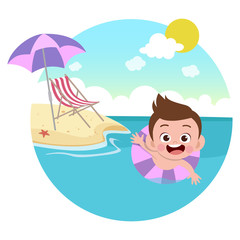 kid boy playing on beach vector illustration