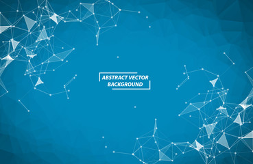 Geometric Blue Polygonal background molecule and communication. Connected lines with dots. Minimalism background. Concept of the science, chemistry, biology, medicine, technology.