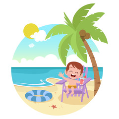 Obraz na płótnie Canvas kid boy playing on beach vector illustration