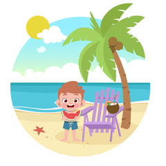 kid boy playing on beach vector illustration
