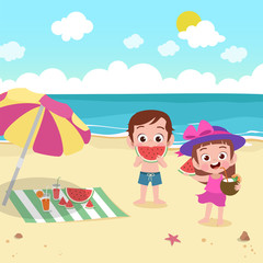Fototapeta premium children playing on the beach vector illustration