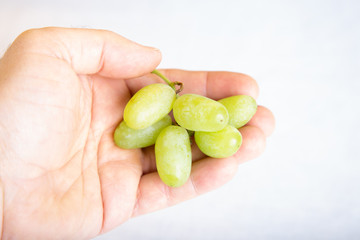 Yellow Grape in hand white background
