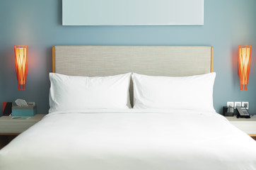 Bedroom interiors concept.  Modern bedroom style at home.