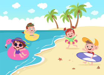 Obraz na płótnie Canvas kids children playing on the beach vector illustration