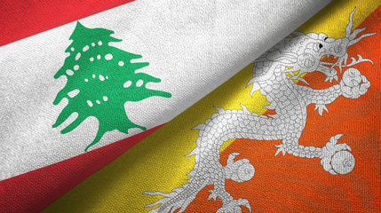 Lebanon and Bhutan two flags textile cloth, fabric texture