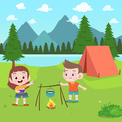 Obraz na płótnie Canvas kids scouts at camp vector illustration