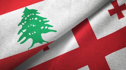 Fototapeta premium Lebanon and Georgia two flags textile cloth, fabric texture