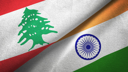 Lebanon and India two flags textile cloth, fabric texture