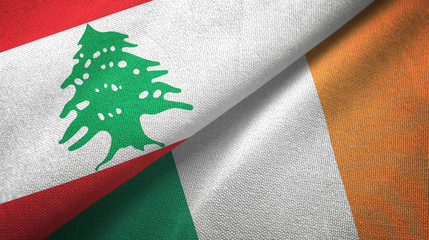 Lebanon and Ireland two flags textile cloth, fabric texture