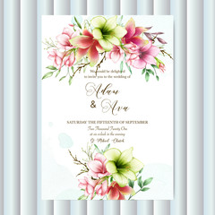 wedding invitation template with watercolor amaryllis flowers
