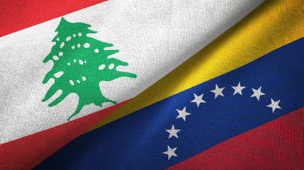 Lebanon and Venezuela two flags textile cloth, fabric texture