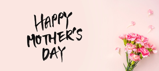 top view of carnation on pink for mothers day