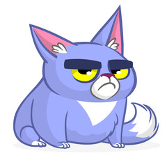 Cartoon cranky white cat. Cute fat cartoon cat illustration with a cranky expression