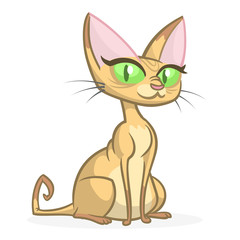 Cartoon Sphynx cat illustration. Funny bald cat with green eyes. Vector isolated