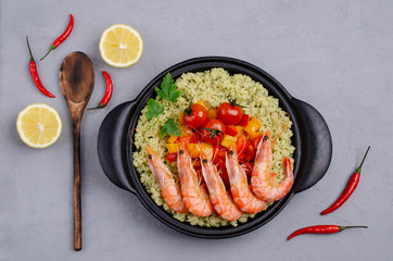 Couscous with vegetables and shrimp