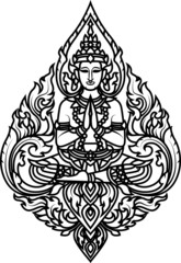 Fototapeta na wymiar Stencil Line Draw Thailand Goddess
