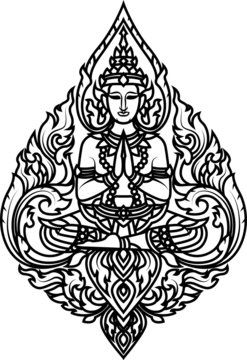 Stencil Line Draw Thailand Goddess