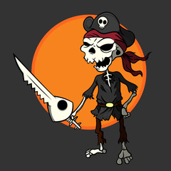 Dead Man Walking Pirates Captain using shark saw bones as a swords Cartoon Vector