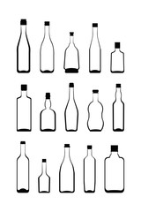 alcohol bottles set. Isolated vector illustration on white background.