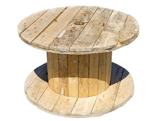 Wooden cable coil isolated on white