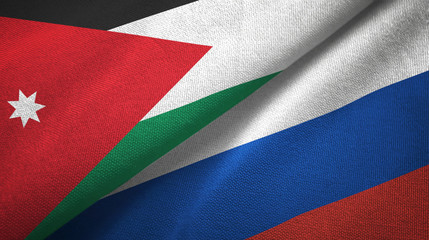 Jordan and Russia two flags textile cloth, fabric texture