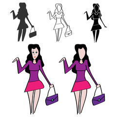 Girls with a bag goes shopping.  illustration.