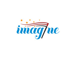 imagine word with letter i as a magic wand stick and stars sparkling wordmark lettermark logotype