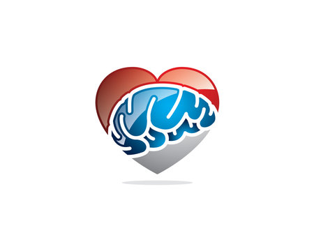 3d glossy heart love image filled with brain image 