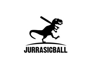 Naklejka premium tyrannosaurus rex running chasing something and holding baseball bat
