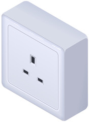 British electrical outlet socket type G isometric icon isolaten on white