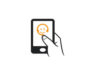 cell phone touch apps icon contain smile face headphone customer services complain care  company
