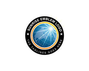 sun rays rise on ground globe earth inside circular round emblem