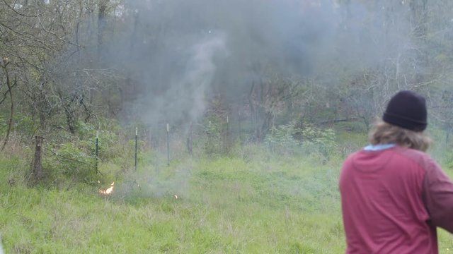 Man shooting gas bottle, huge explosion on rural farm surprising him