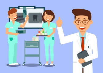 Dental Clinic Workers Flat Vector Illustration