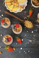 Series about granola, berry and greek yogurt suitable for a healthy breakfast, snack or dessert.