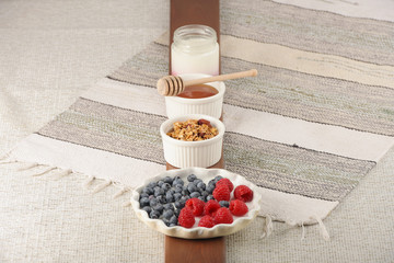 Series about granola, berry and greek yogurt suitable for a healthy breakfast, snack or dessert.