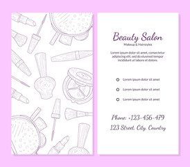 Beauty Salon Banner Template with Place For Your Text, Cosmetics and Beauty Background with Make Up Artist Objects Vector Illustration