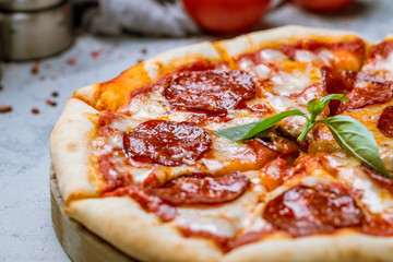 Pepperoni pizza on plate