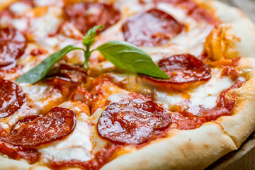 Pepperoni pizza on plate