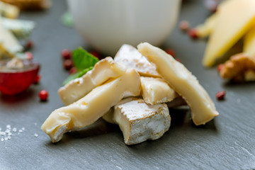 Camembert cut in stone