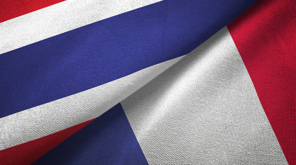 Thailand and France two flags textile cloth, fabric texture