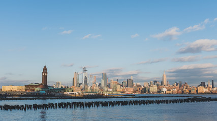 Fototapeta na wymiar Hoboken train station in New Jersey with view of midtown Manhattan