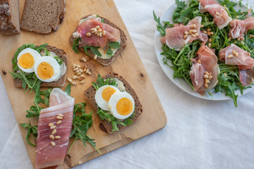 Antipasto platter cold meat with bread and salad