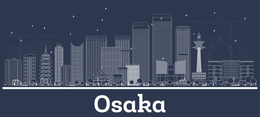 Outline Osaka Japan City Skyline with White Buildings.