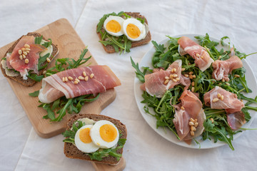 Antipasto platter cold meat with bread and salad
