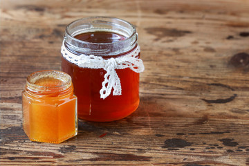 Honey in glass jar