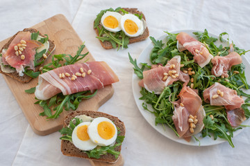 Antipasto platter cold meat with bread and salad