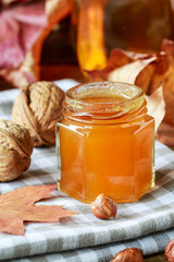 Honey in glass jar