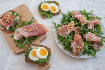 Antipasto platter cold meat with bread and salad